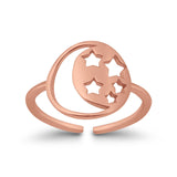 Adjustable Moon & Stars Toe Ring Band 925 Sterling Silver (11mm)