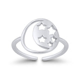 Adjustable Moon & Stars Toe Ring Band 925 Sterling Silver (11mm)