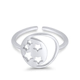 Adjustable Moon & Stars Toe Ring Band 925 Sterling Silver (11mm)