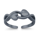 Adjustable Double Heart Toe Ring Band 925 Sterling Silver (5mm)