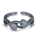 Adjustable Double Heart Toe Ring Band 925 Sterling Silver (5mm)