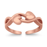 Adjustable Double Heart Toe Ring Band 925 Sterling Silver (5mm)