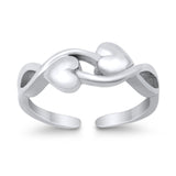 Adjustable Double Heart Toe Ring Band 925 Sterling Silver (5mm)