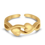Adjustable Double Heart Toe Ring Band 925 Sterling Silver (5mm)