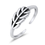 Feather Toe Ring Band Adjustable 925 Sterling Silver (5mm)