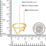 Mountain Toe Ring Adjustable Band 925 Sterling Silver (8mm)