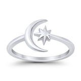 Moon & Stars Toe Ring Adjustable Band 925 Sterling Silver (9mm)