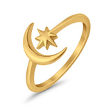 Moon & Stars Toe Ring Adjustable Band 925 Sterling Silver (9mm)