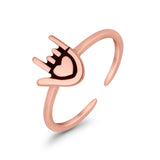 I Love You Sign Toe Ring Adjustable Band 925 Sterling Silver (7mm)