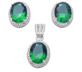 Halo Jewelry Pendant Earring Matching Set Oval Round Simulated CZ .925 Sterling Silver