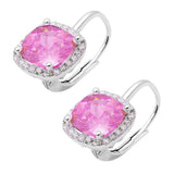 Cushion Halo Leverback Earrings Round Cubic Zirconia 925 Sterling Silver Choose Color