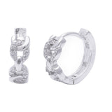 12mm Interlocking Chain Design Hoop Earrings Round Pave Cubic Zirconia 925 Sterling Silver