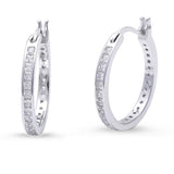 20mm Round Hoop Earrings Princess Cut Square Invisible Cubic Zirconia 925 Sterling Silver - Blue Apple Jewelry