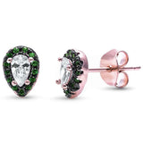 Halo Teardrop Bridal Stud Earrings 925 Sterling Silver Pear Round Cubic Zirconia