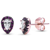 Halo Teardrop Bridal Stud Earrings 925 Sterling Silver Pear Round Cubic Zirconia
