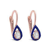 Halo Teardrop Bridal Earrings Lever back Pear Round Cubic zirconia 925 Sterling Silver