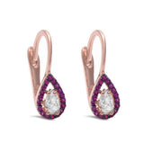 Halo Teardrop Bridal Earrings Lever back Pear Round Cubic zirconia 925 Sterling Silver
