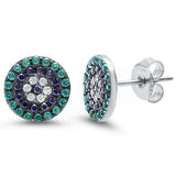 8.5mm Eye Earrings 925 Sterling Silver Simulated Emerald Black & White CZ Eye Stud Earring - Blue Apple Jewelry