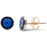 6mm Evil Eye Earrings 925 Sterling Silver Round Black CZ Blue Evil Eye Stud Earring Choose Color - Blue Apple Jewelry
