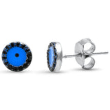 6mm Evil Eye Earrings 925 Sterling Silver Round Black CZ Blue Evil Eye Stud Earring Choose Color - Blue Apple Jewelry