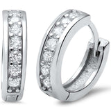 3mmx14mm Half Eternity Huggie Hoop Earrings Round Cubic Zirconia 925 Sterling Silver