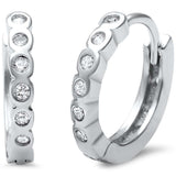 2mmx12mm Hoop Huggie Earrings Bezel Round Cubic Zirconia 925 Sterling Silver - Blue Apple Jewelry