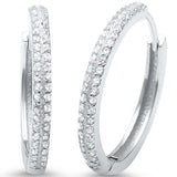 2mmx21mm Double Row Round Pave Cubic Zirconia Hoop Earrings 925 Sterling Silver - Blue Apple Jewelry