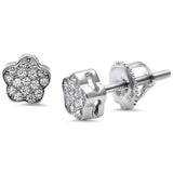 6mm Flower Stud Earrings Round Cubic Zirconia 925 Sterling Silver Screwback Flower Earrings