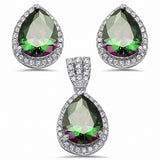 Jewelry Set Pendant Earring Teardrop Halo Pear Simulated CZ 925 Sterling Silver