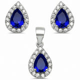 Halo Bridal Jewelry Set Teardrop Pear Round Cubic Zirconia 925 Sterling Silver