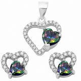 Heart Jewelry Set Pendant Earrings Simulated Round Cubic Zirconia 925 Sterling Silver