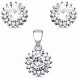 Halo Jewelry Set Round Simulated Cubic Zirconia 925 Sterling Silver Choose Color