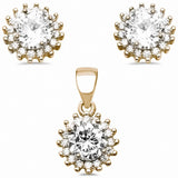Halo Jewelry Set Round Simulated Cubic Zirconia 925 Sterling Silver Choose Color