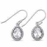 Halo Dangling Teardrop Pear Bridal Earrings Pear Round CZ 925 Sterling Silver Fish Hook Choose Color