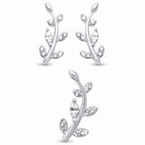 Olive Branch Jewelry Set Cubic Zirconia 925 Sterling Silver Pendant Earring