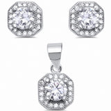 Halo Engagement Jewelry Set Round Cubic Zirconia 925 Sterling Silver