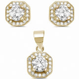 Halo Engagement Jewelry Set Round Simulated Cubic Zirconia 925 Sterling Silver