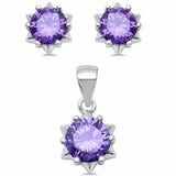 Star Design Jewelry Set Pendant Earring Round Simulated Cubic Zirconia 925 Sterling Silver