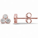 3-Stone Fashion Stud Earrings Round Bezel Simulated Cubic Zirconia 925 Sterling Silver (5mm)