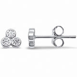 3-Stone Fashion Stud Earrings Round Bezel Simulated Cubic Zirconia 925 Sterling Silver (5mm)