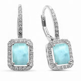 23mm Halo Leverback Earrings Radiant Created  Larimar 925 Sterling Silver
