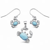 Crab Jewelry Set Larimar 925 Sterling Silver Pendant Earring Set