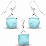 Larimar Jewelry Set cushion Twist Design 925 Sterling Silver