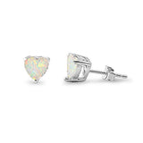 7mm Heart Earrings Created Opal 925 Sterling Silver Solitaire Heart Stud Choose Color - Blue Apple Jewelry