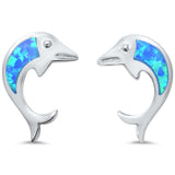 Dolphin Stud Earrings Lab Created Blue Opal 925 Sterling Silver Dolphin Earrings 9mm - Blue Apple Jewelry