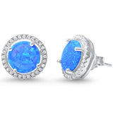 13mm Round Halo Stud Earrings Round Lab Created Blue Opal Cubic Zirconia 925 Sterling Silver - Blue Apple Jewelry