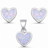Heart Jewelry Set Created Opal 925 Sterling Silver Choose Color