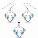 Dolphin Jewelry Set Pendant Fishhook Earrings 925 Sterling Silver
