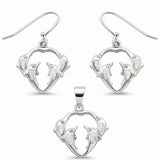 Dolphin Jewelry Set Pendant Lab Created Opal Fishhook Earrings 925 Sterling Silver