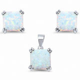Double Prong Jewelry Set Square Cushion Created Opal 925 Sterling Silver Choose Color